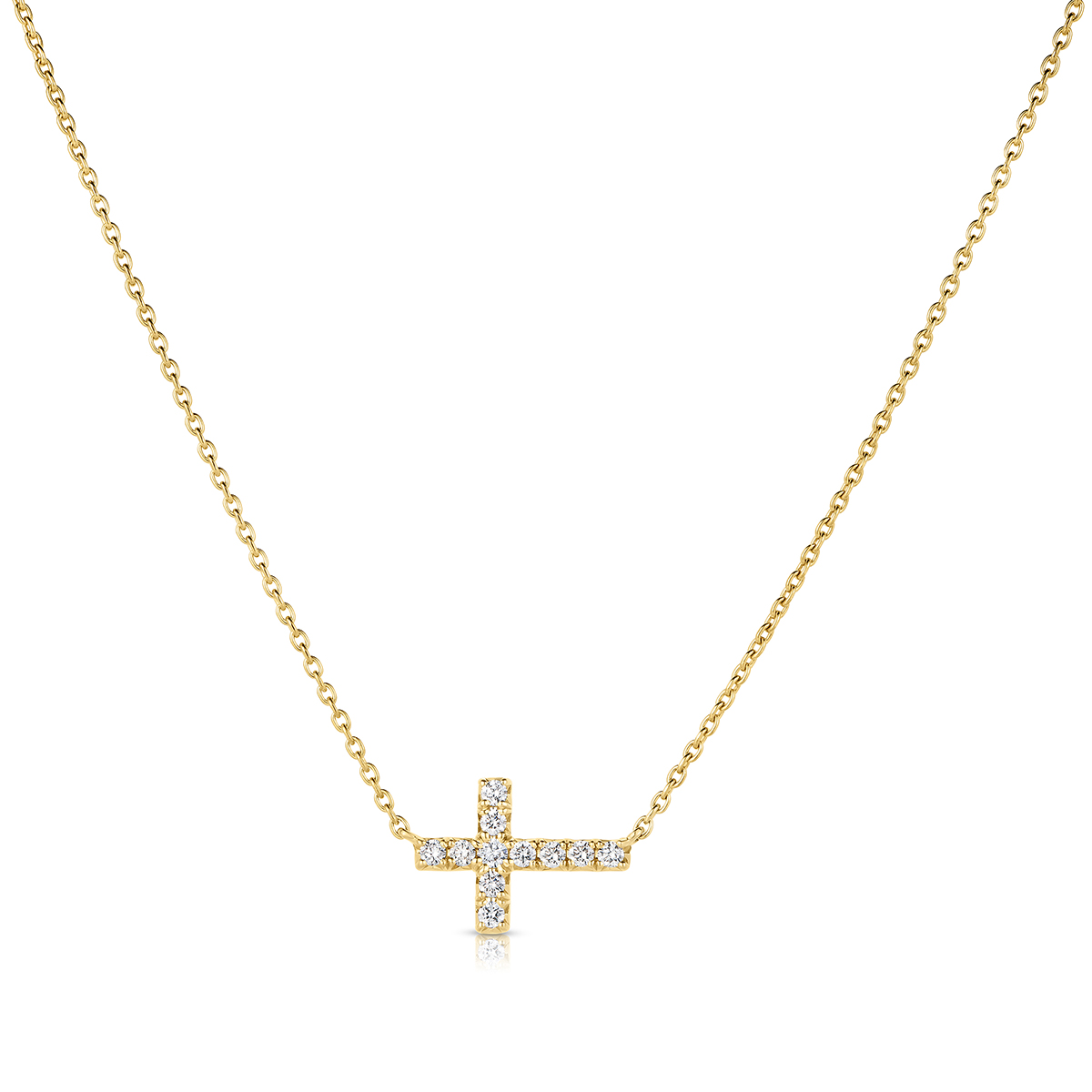 1/10 ct. tw. Diamond Sideways Cross Necklace in 14K Yellow Gold