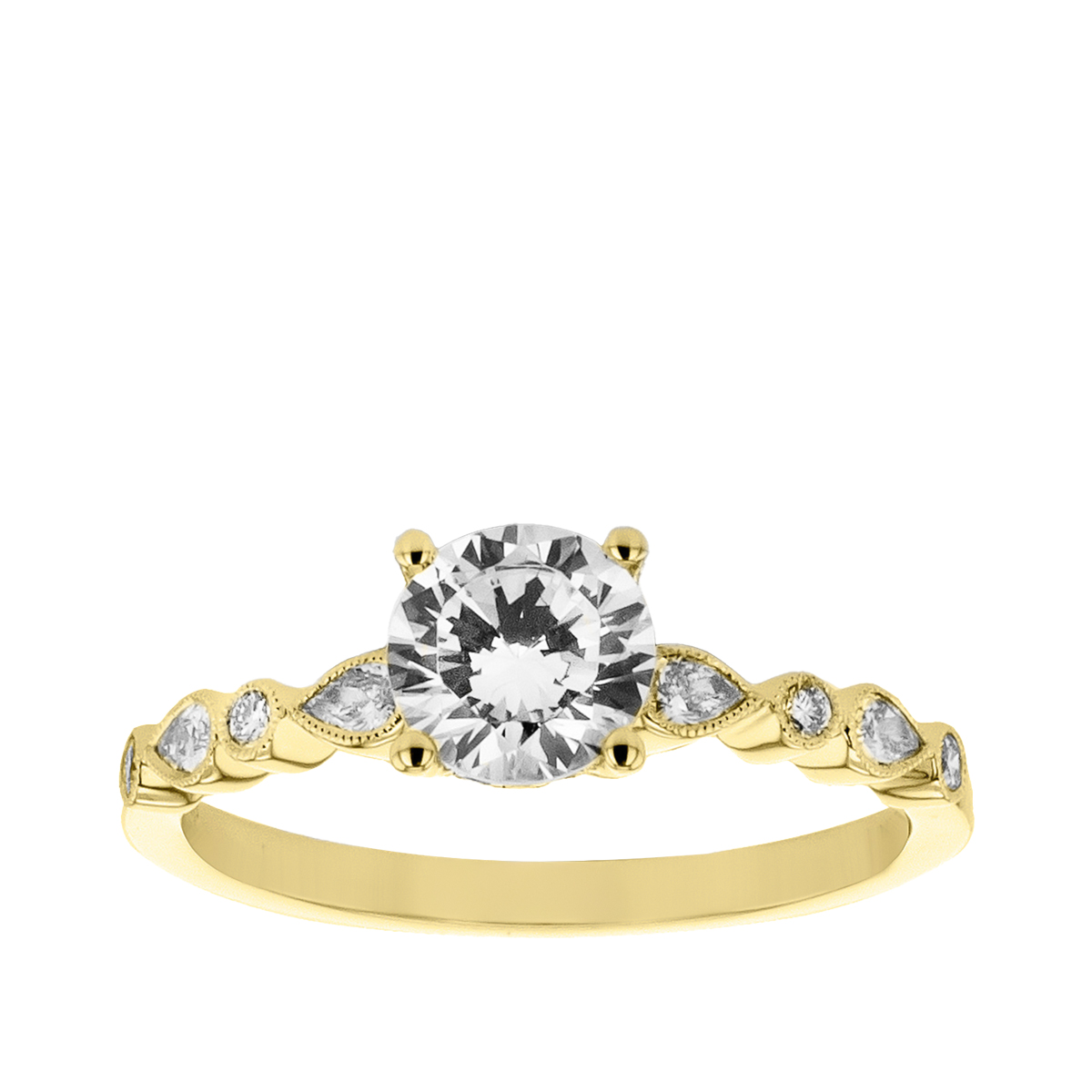 Simon G. 1/4 ct. tw. Pear & Round Diamond Hidden Halo Round Semi-Mount Engagement Ring in 18K Yellow Gold