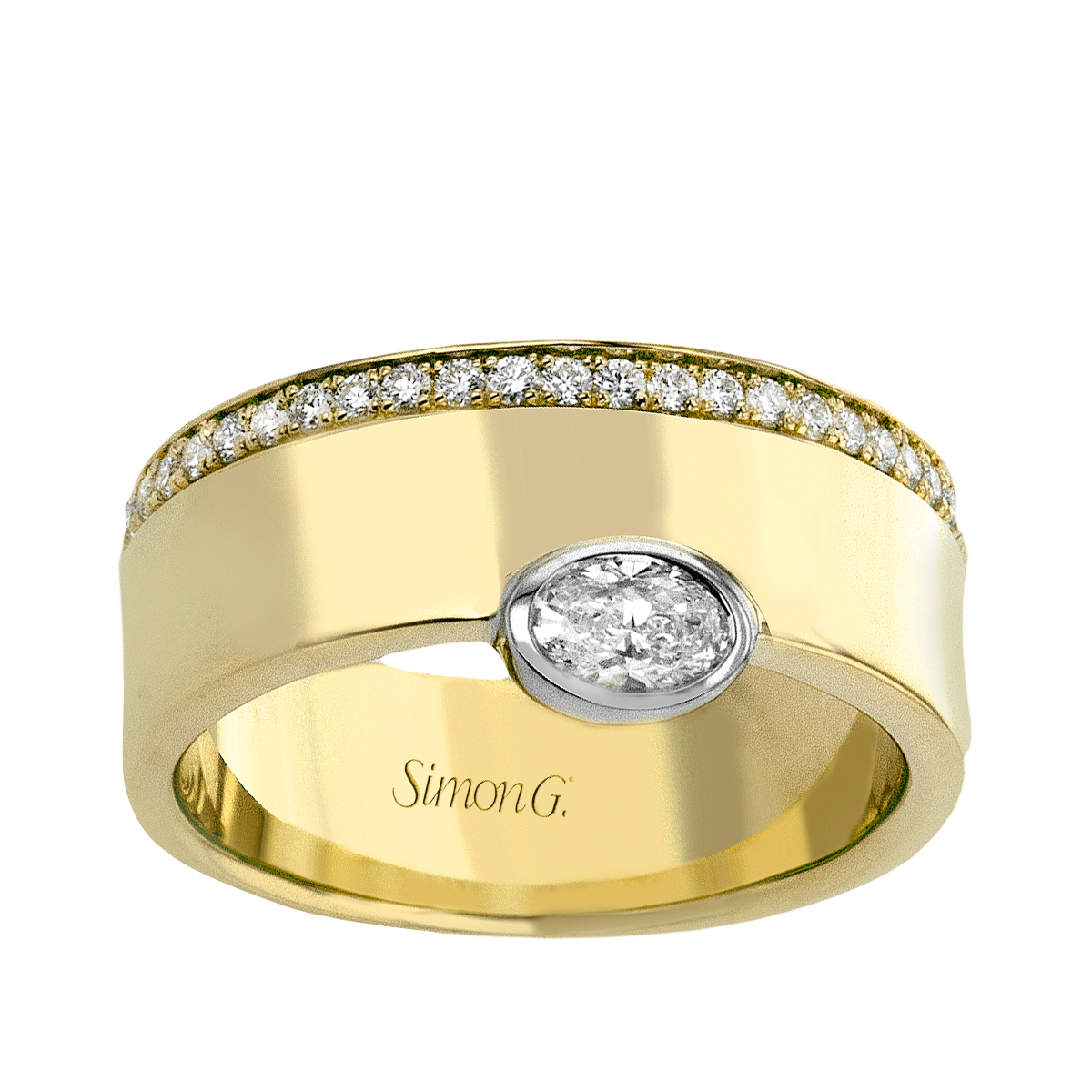 Simon G. 1/5 ct. tw. Oval Diamond Wide Ring in 18K Yellow Gold