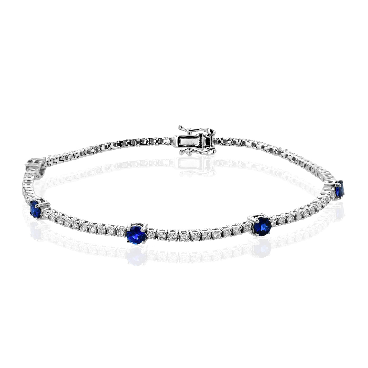 Simon G. Round Sapphire & 1/2 ct. tw. Diamond Tennis Bracelet in 18K White Gold