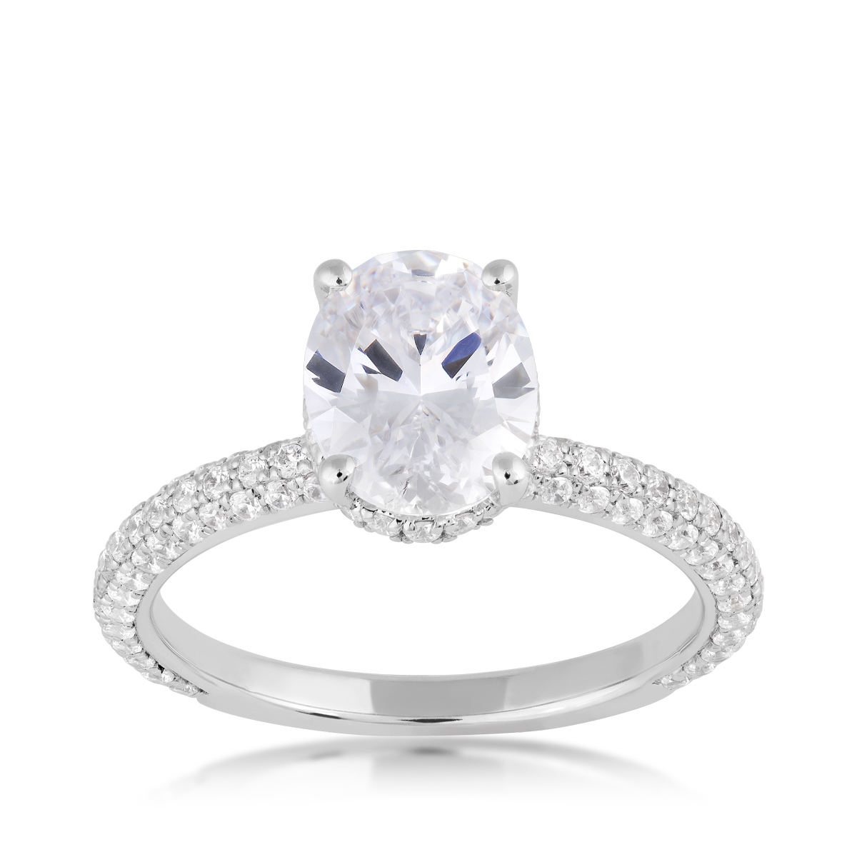 Simon G. 3/4 ct. tw. Diamond Hidden Halo Pave Oval Semi-Mount Engagement Ring in 18K White Gold