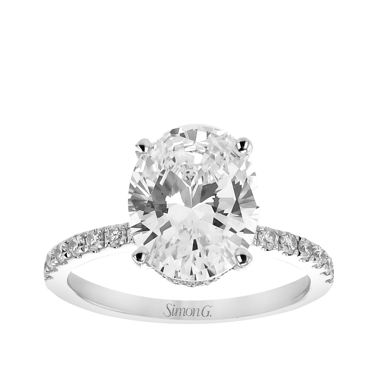 Simon G. 1/3 ct. tw. Diamond Hidden Halo Oval Semi-Mount Engagement Ring in 18K White Gold