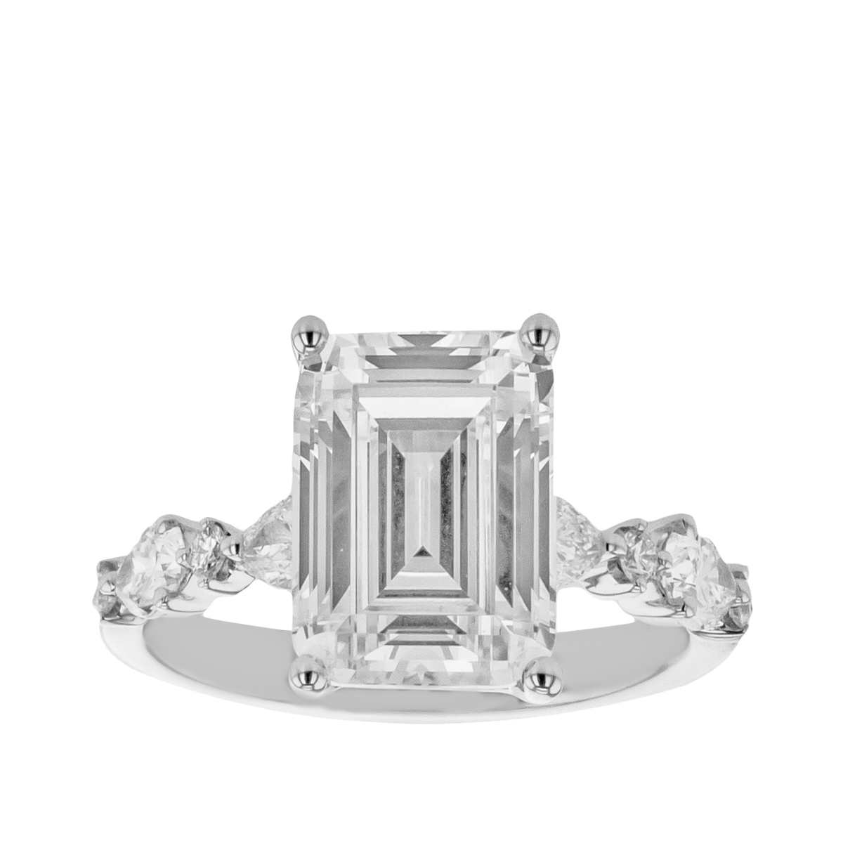 Simon G. 5/8 ct. tw. Pear Diamond Emerald Cut Semi-Mount Engagement Ring in 18K White Gold