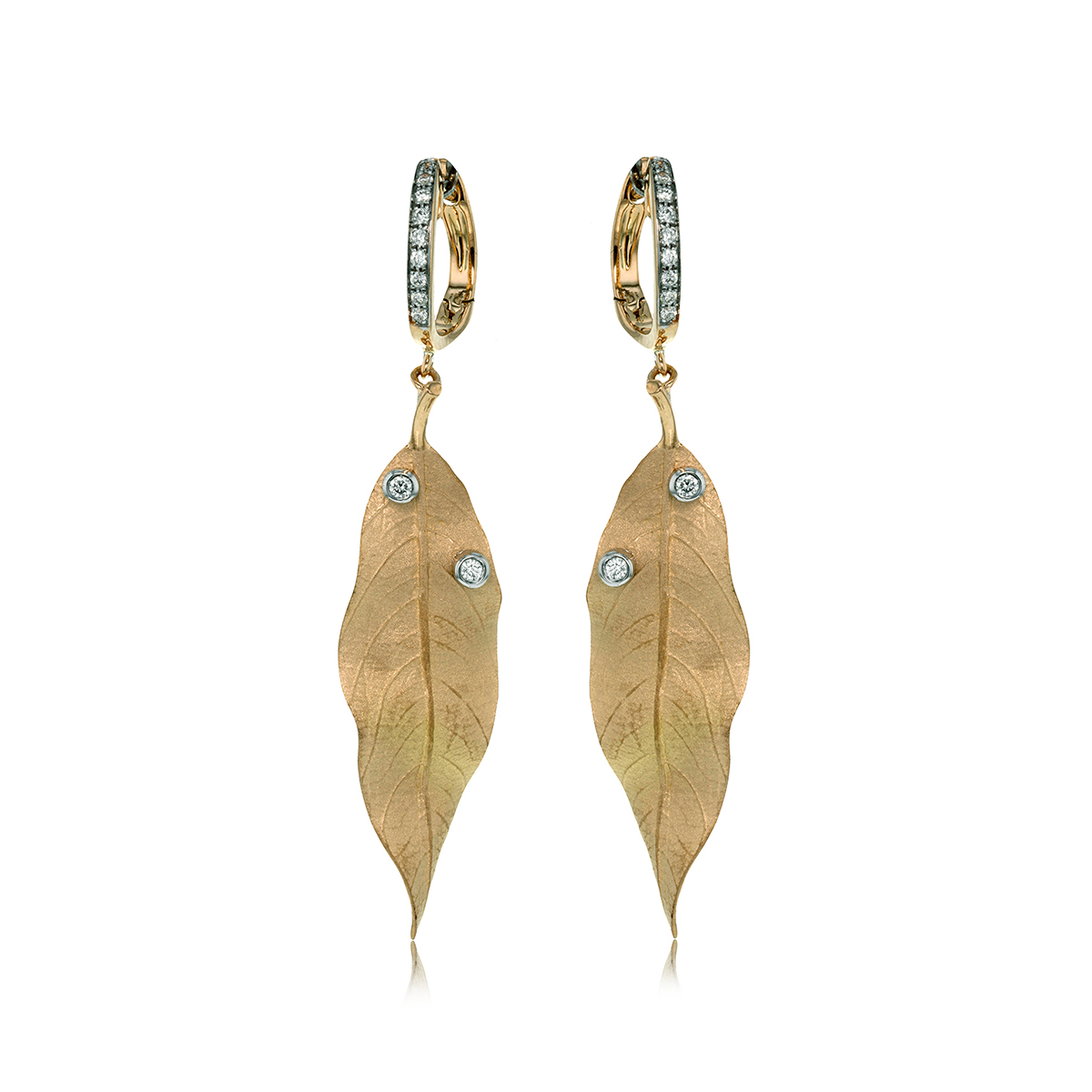 Simon G. 1/4 ct. tw. Diamond Leaf Dangle Earrings in 18K Yellow & White Gold