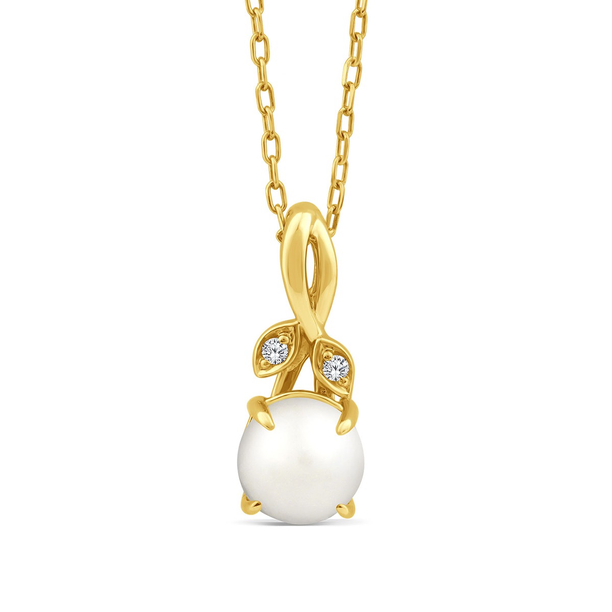 Cultured Freshwater Pearl & Diamond Accent Pendant in 10K Yellow Gold