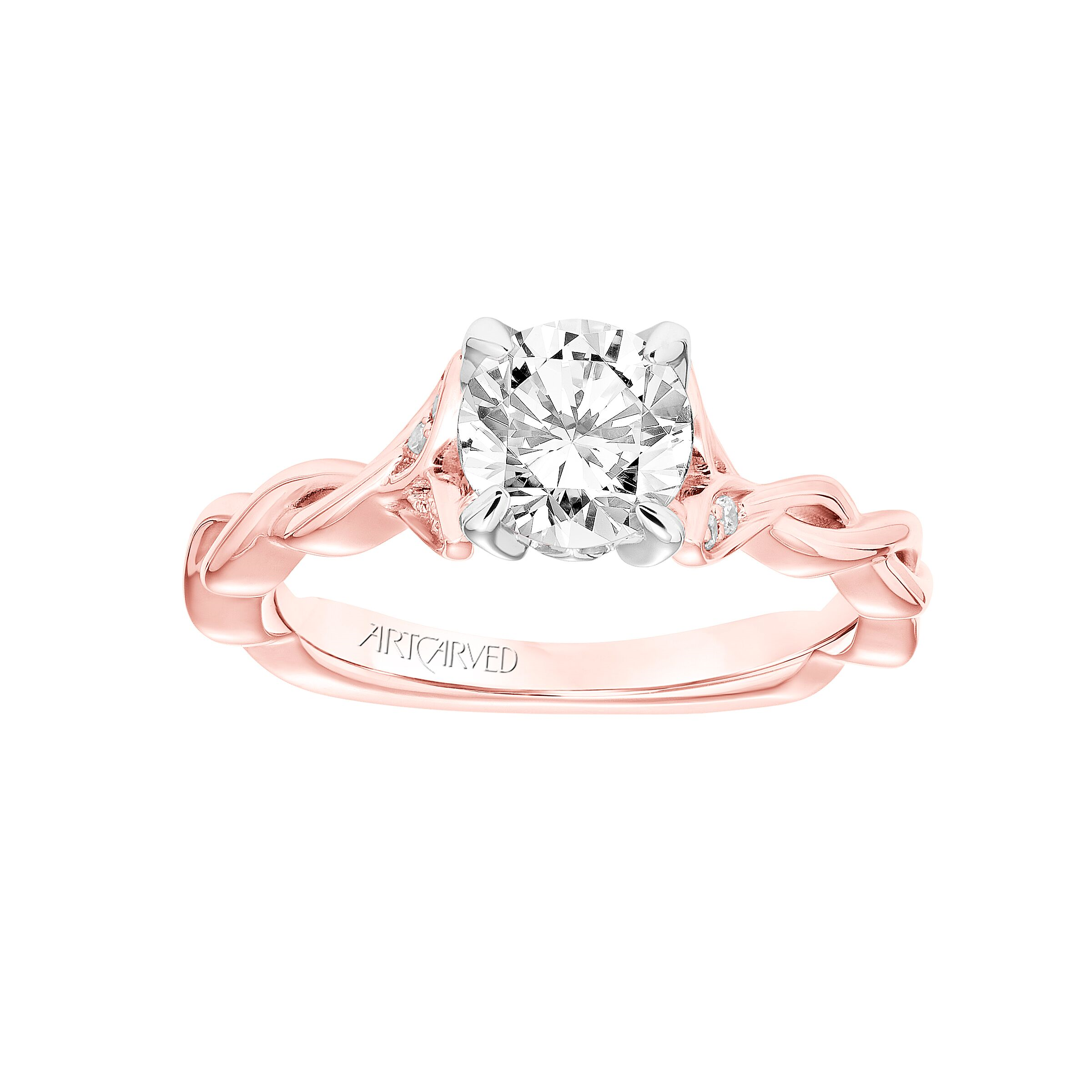 Artcarved Contemporary .05 ct. tw. Diamond Semi-Mount Engagement Ring with Twisted Band Design in 14K Pink and White Gold - 31-V773DRRW-14RW
