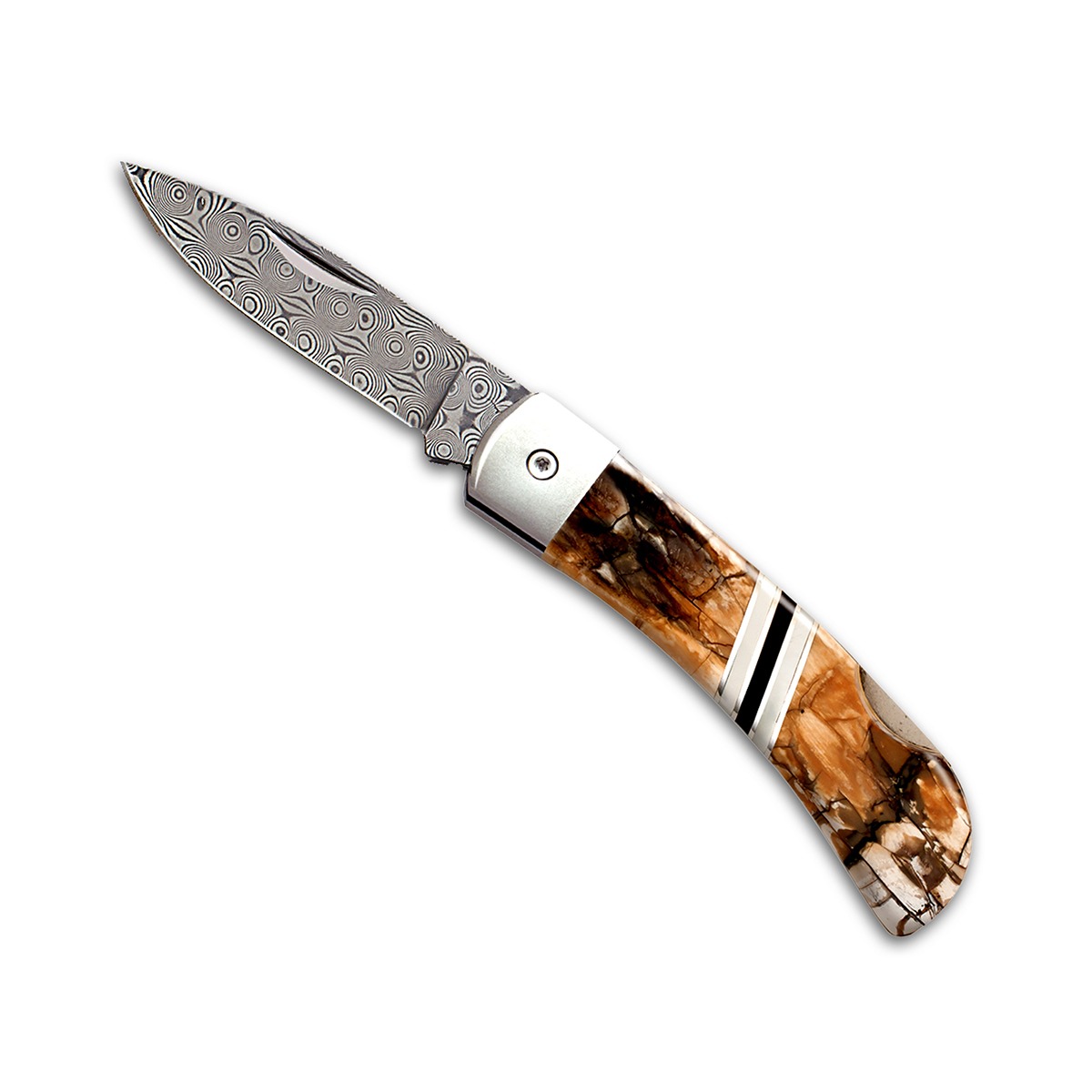 Sante Fe Stoneworks Damascus Steel 3" Lockback Mamoth Tusk Pocket Knife