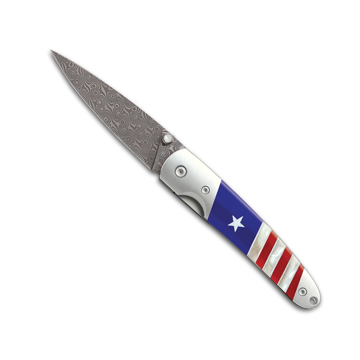 Santa Fe Stoneworks Damascus Steel 4" Patriotic Linerlock Pocket Knife