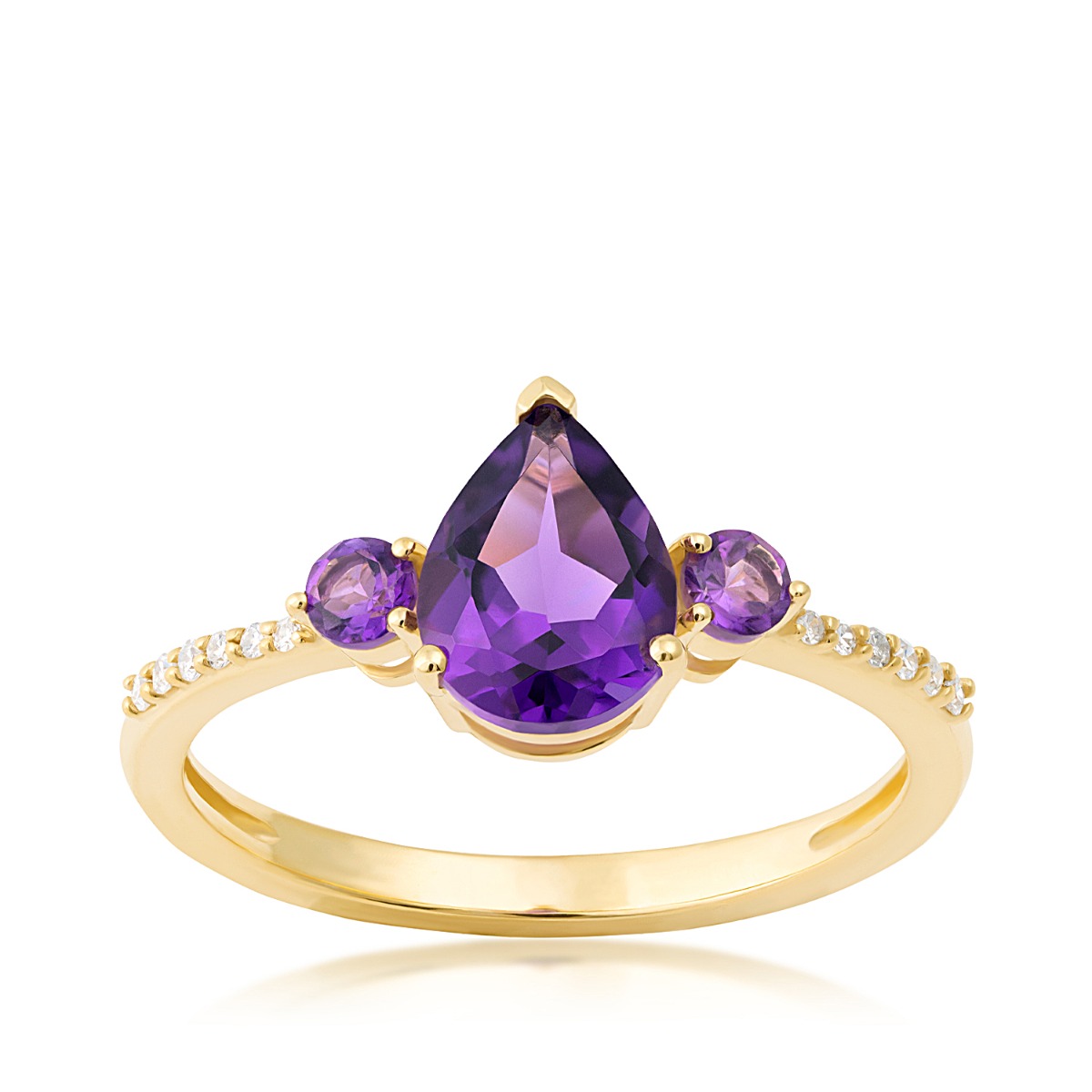 Pear & Round Amethyst & Diamond Accent Ring in 10K Yellow Gold