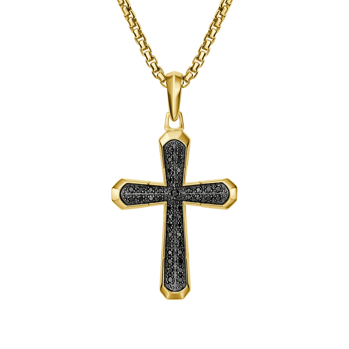 Bulova Black Spinel Cross Pendant in 14K Gold Micro Plated Sterling Silver