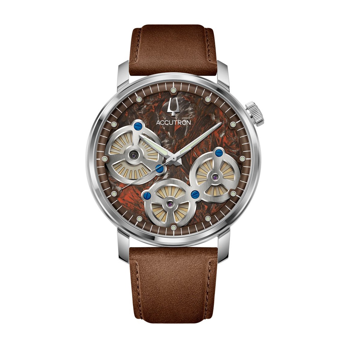 Accutron Men's Spaceview Evolution Automatic Stainless Steel Watch with Brown Dial & Leather Strap