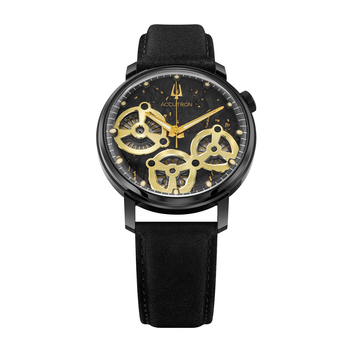 Accutron Men's Spaceview Evolution Automatic Black Stainless Steel Watch with Black Dial & Leather Strap