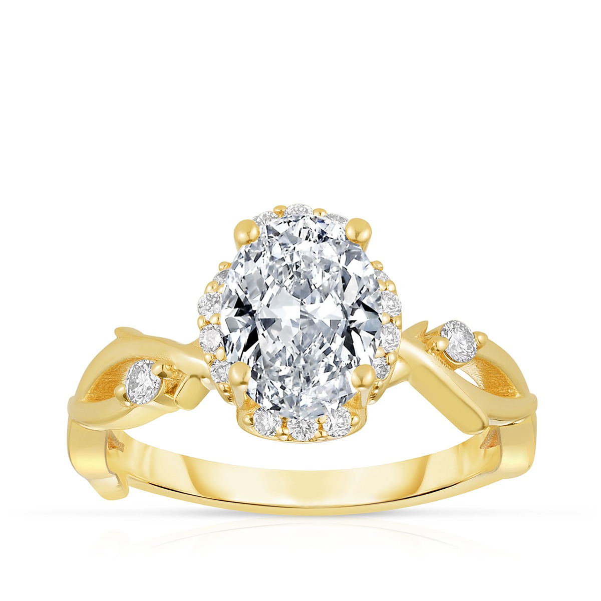 Premier Natural 1-1/5 ct. tw. Oval Diamond Halo Twist Engagement Ring in 14K Yellow Gold