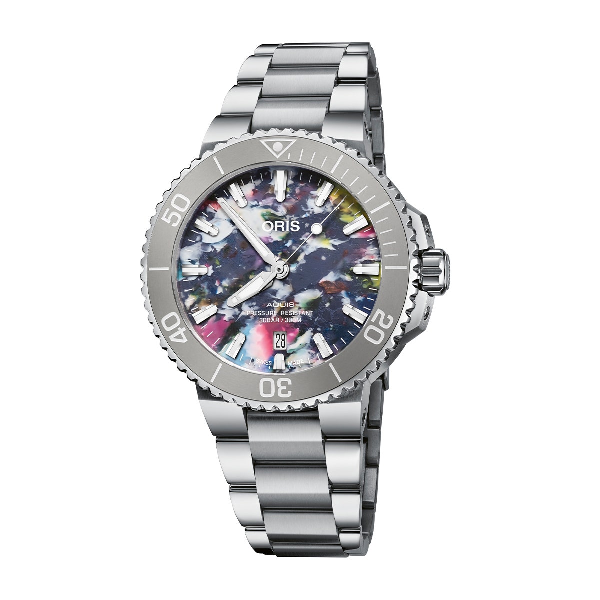 Oris Aquis Date Upcycle Automatic Stainless Steel Watch with 41.5mm Case & Multicolor Dial