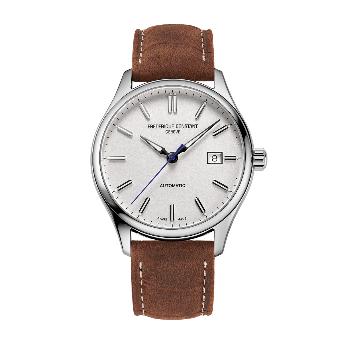 Stainless steel white dial & brown leather strap Frederique Constant watch