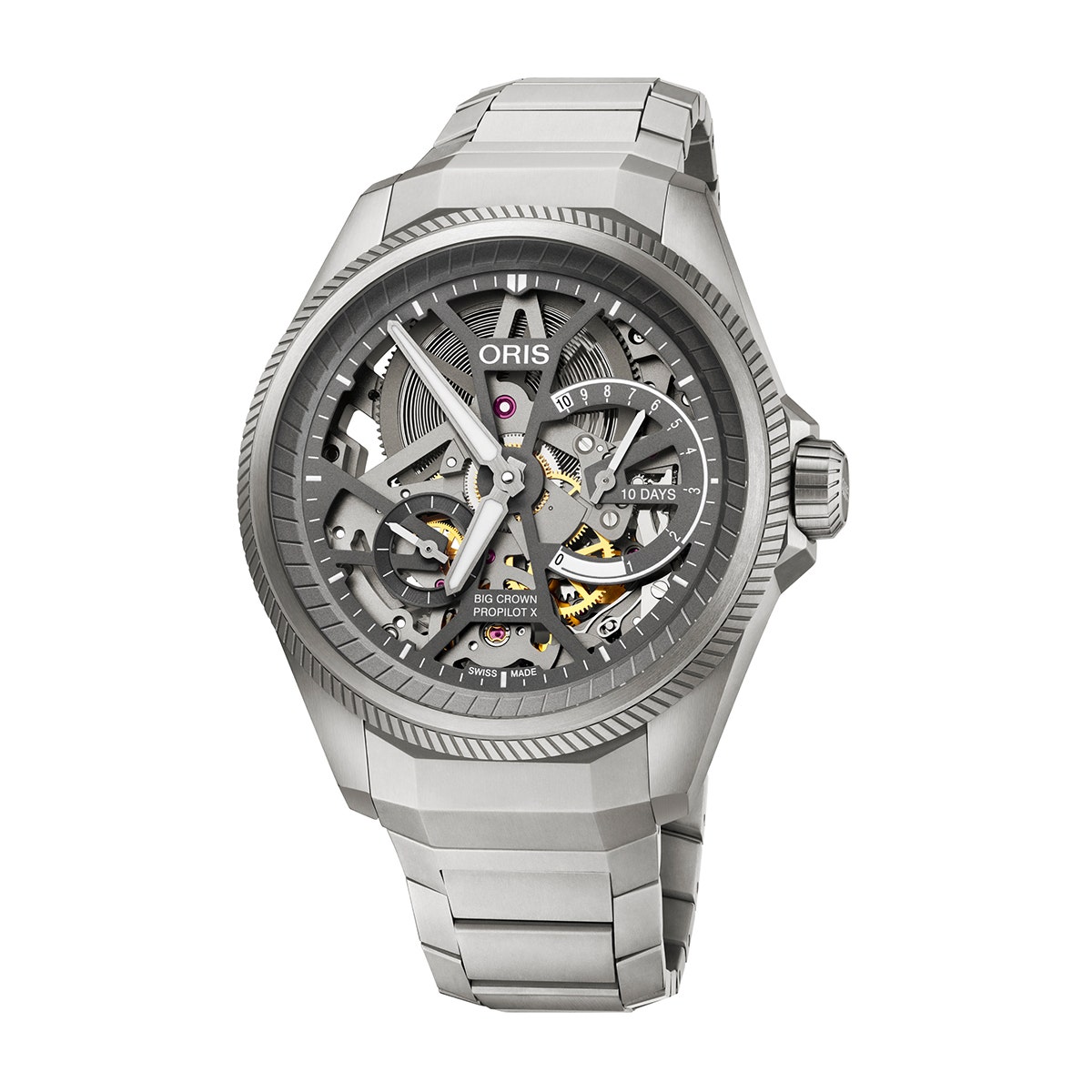 Oris Men's Big Crown ProPilot X Calibre 115 Automatic Titanium Watch with Open Aperture Dial & Case Back