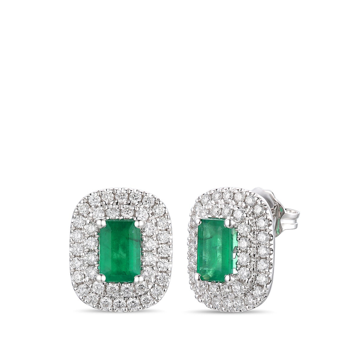 Le Vian Emerald Cut Costa Smeralda Emerald & 1/2 ct. tw. Vanilla Diamond Double Halo Earrings in 14K Vanilla Gold