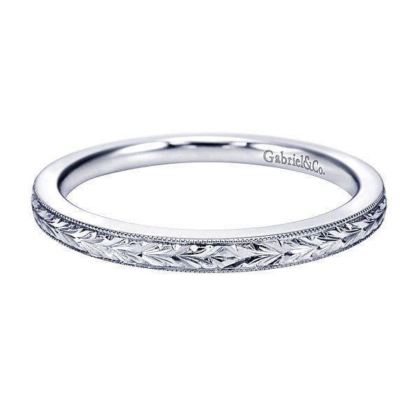 Gabriel & Co. Wedding Band with Carved Design and Milgrain Detailing in 14K White Gold - WB7222R3W4JJJ