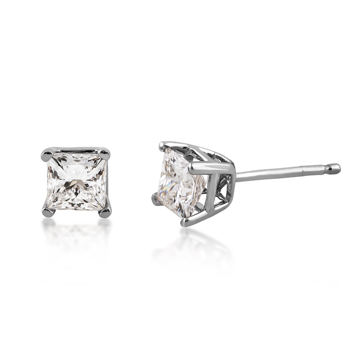 princess cut diamond white gold stud earrings