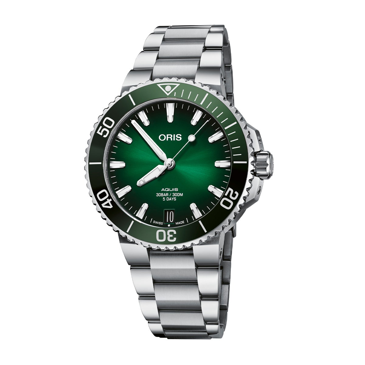 Oris Men's Aquis Date Automatic Stainless Steel Watch with Green Dial