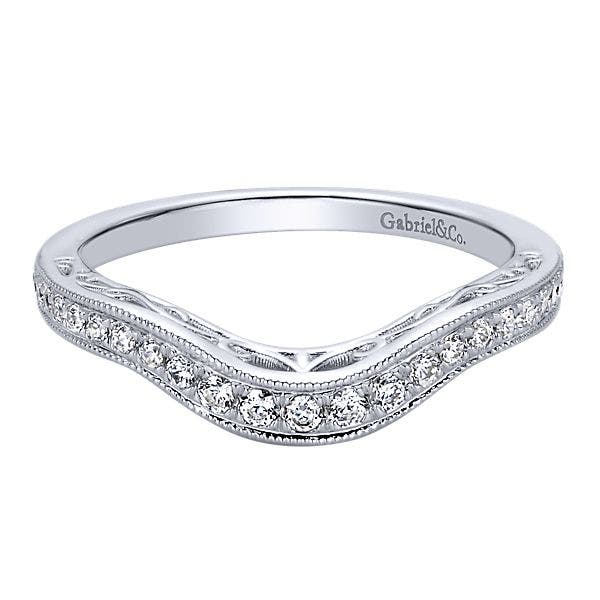 Gabriel & Co. .21 ct. tw. Curved Wedding Band with Filigree Side Detailing and Milgrain Edging in 14K White Gold - WB9331W44JJ
