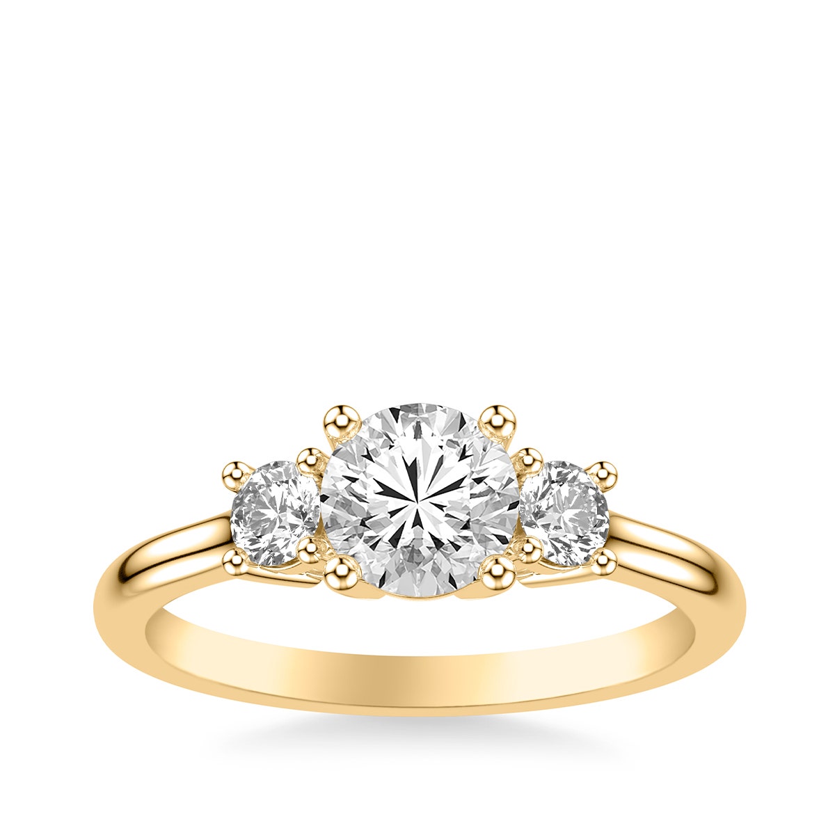 3-Stone diamond round semi-mount engagement ring in yellow gold
