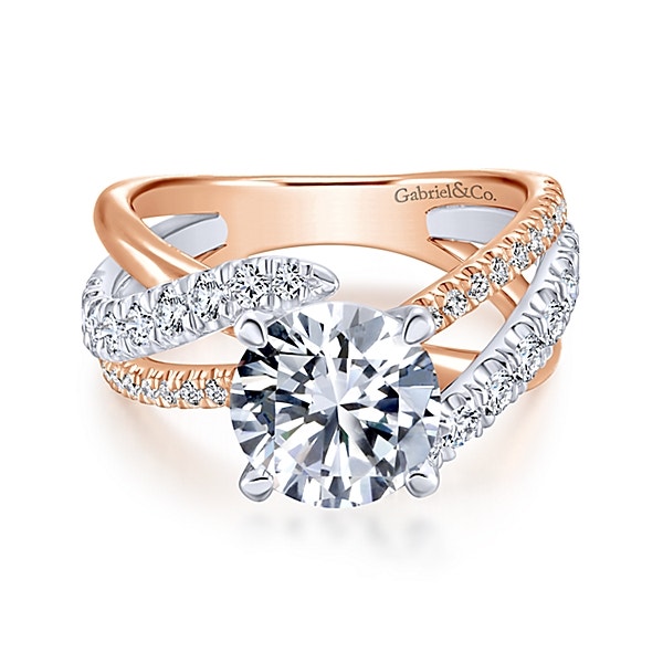 Gabriel & Co. 3/4 ct. tw. Diamond Crossover Split Shank Semi-Mount Engagement Ring in 14K White & Pink Gold