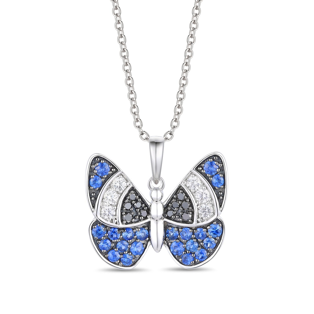 Le Vian Blueberry, Black, & White Sapphire Butterfly Pendant in 14K Vanilla Gold