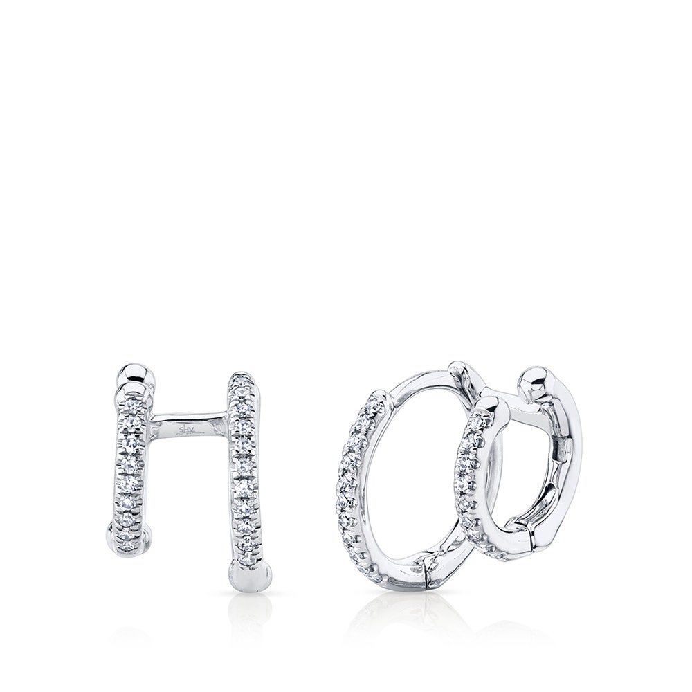 Diamond white gold huggie double hoop earrings