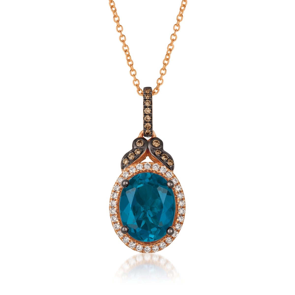 oval blue topaz and diamond pink gold pendant