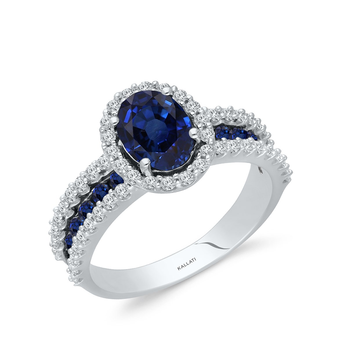 Oval Sapphire & 3/8 ct. tw. Diamond Halo Ring in 14K White Gold