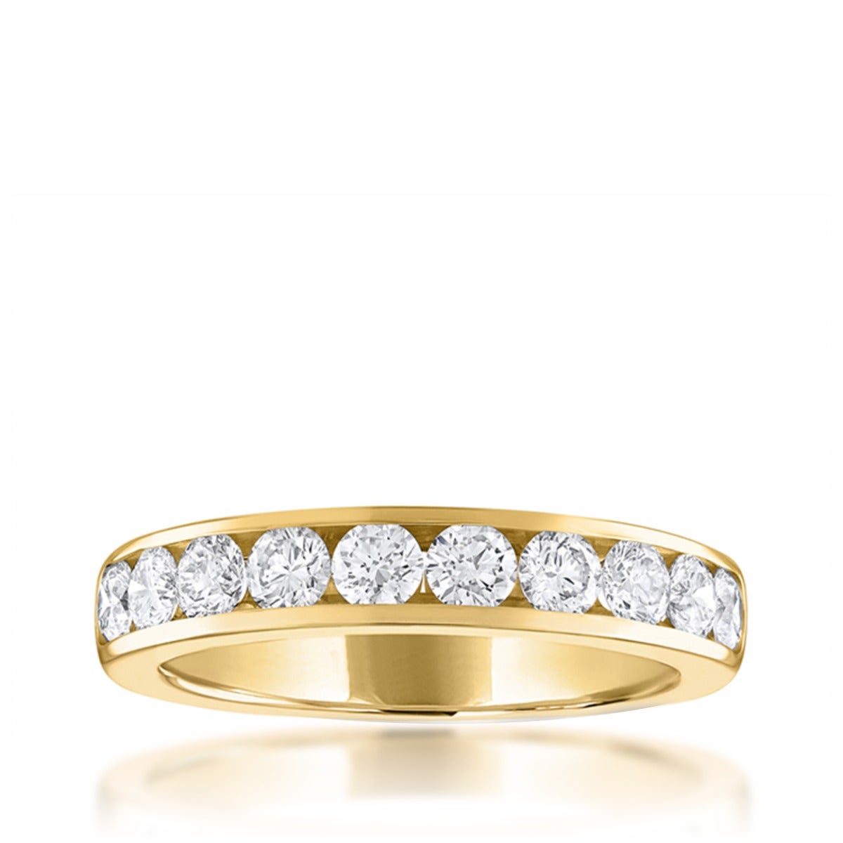 channel set diamond yellow gold anniversary ring