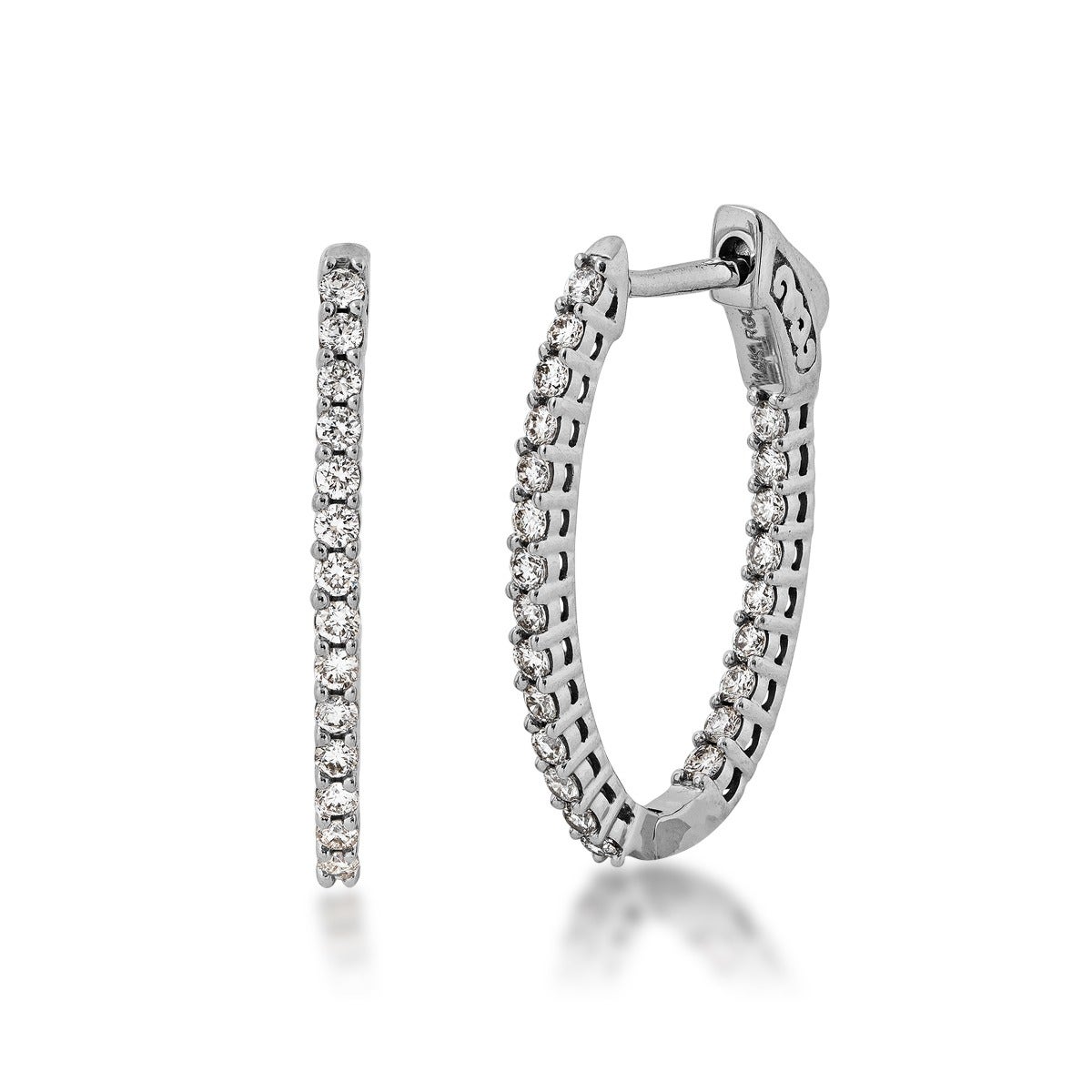 1/2 ct. tw. Diamond Inside Out Oval Hoop Earrings in 14K White Gold - E180222
