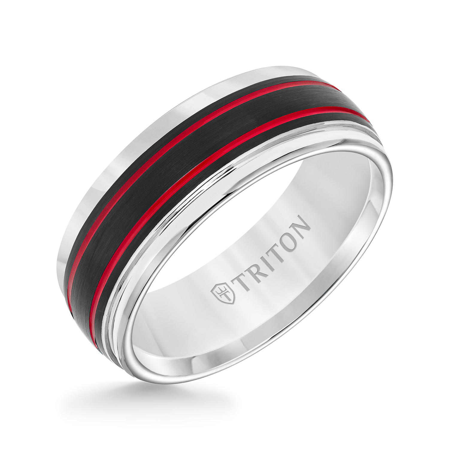 Triton Men's 8MM Tungsten Wedding Band with Black and Red Stripes - 11-5976WCE8