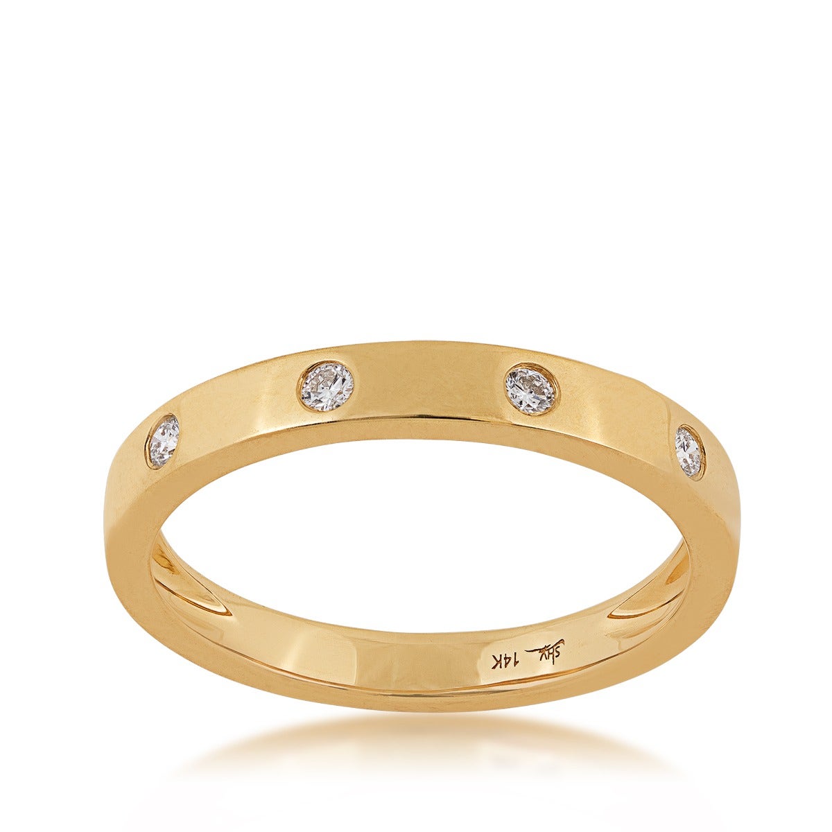 yellow gold flush set diamond ring