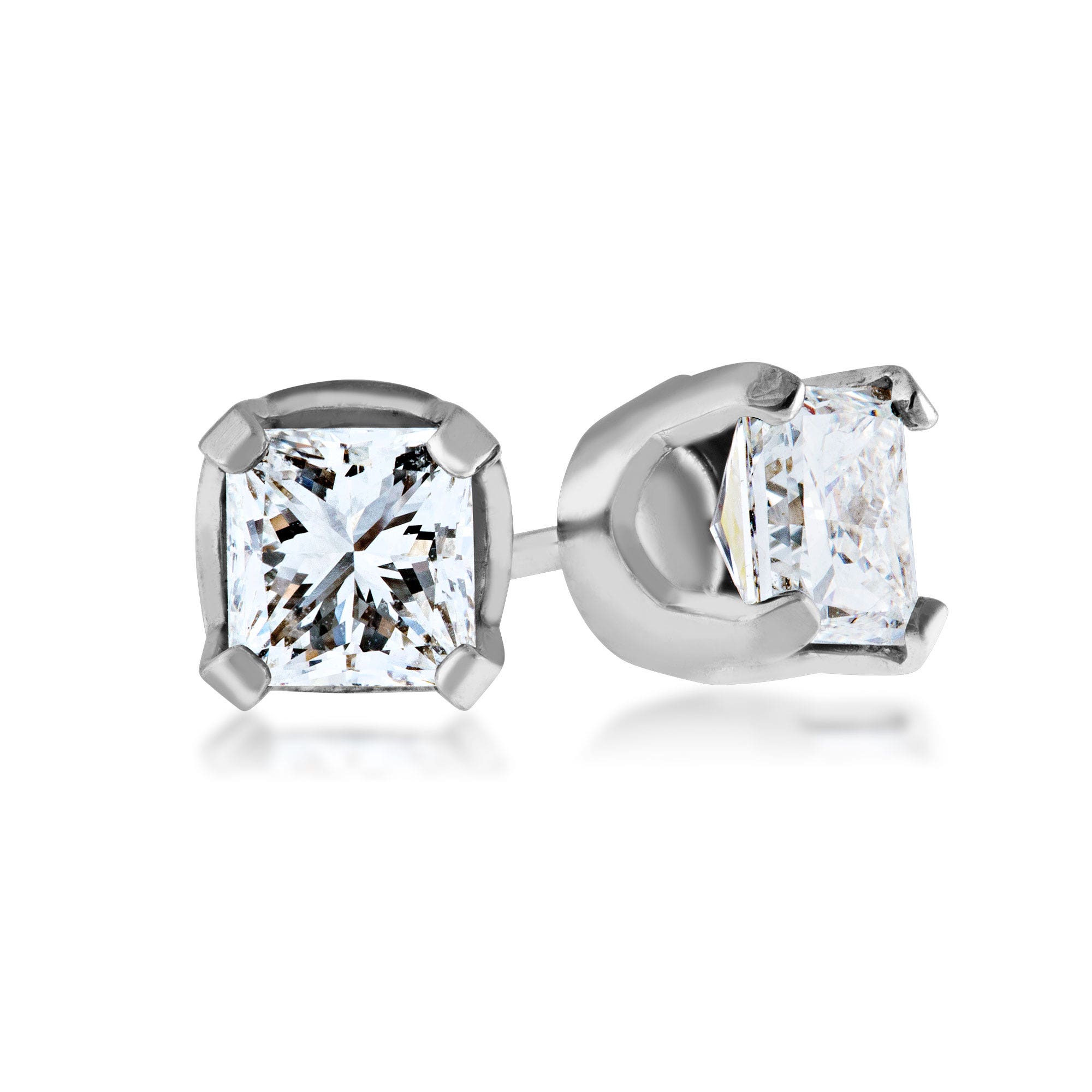 3/4 ct. tw. AAA Quality Princess Cut Diamond Solitaire Earrings in 14K White Gold