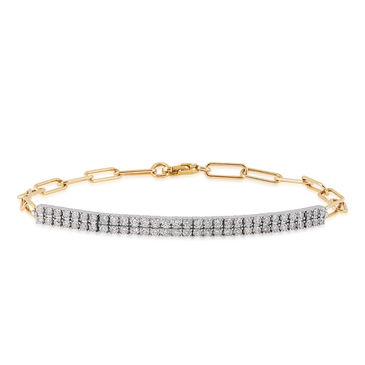 yellow gold double row diamond paperclip bracelet