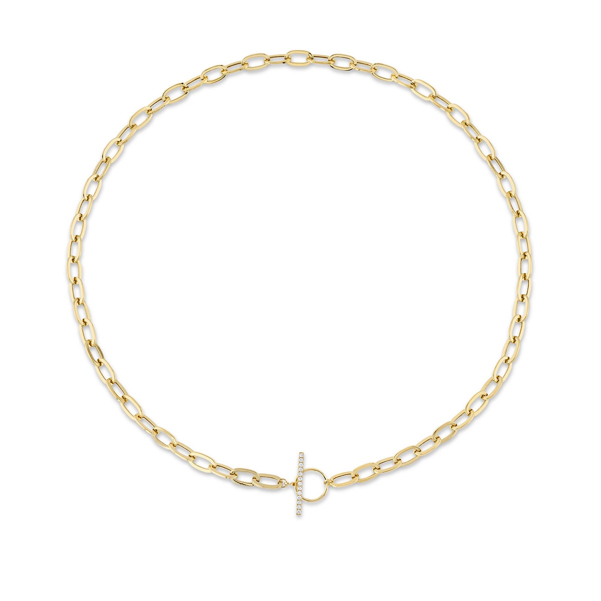 yellow gold paperclip chain necklace with diamond toggle clasp