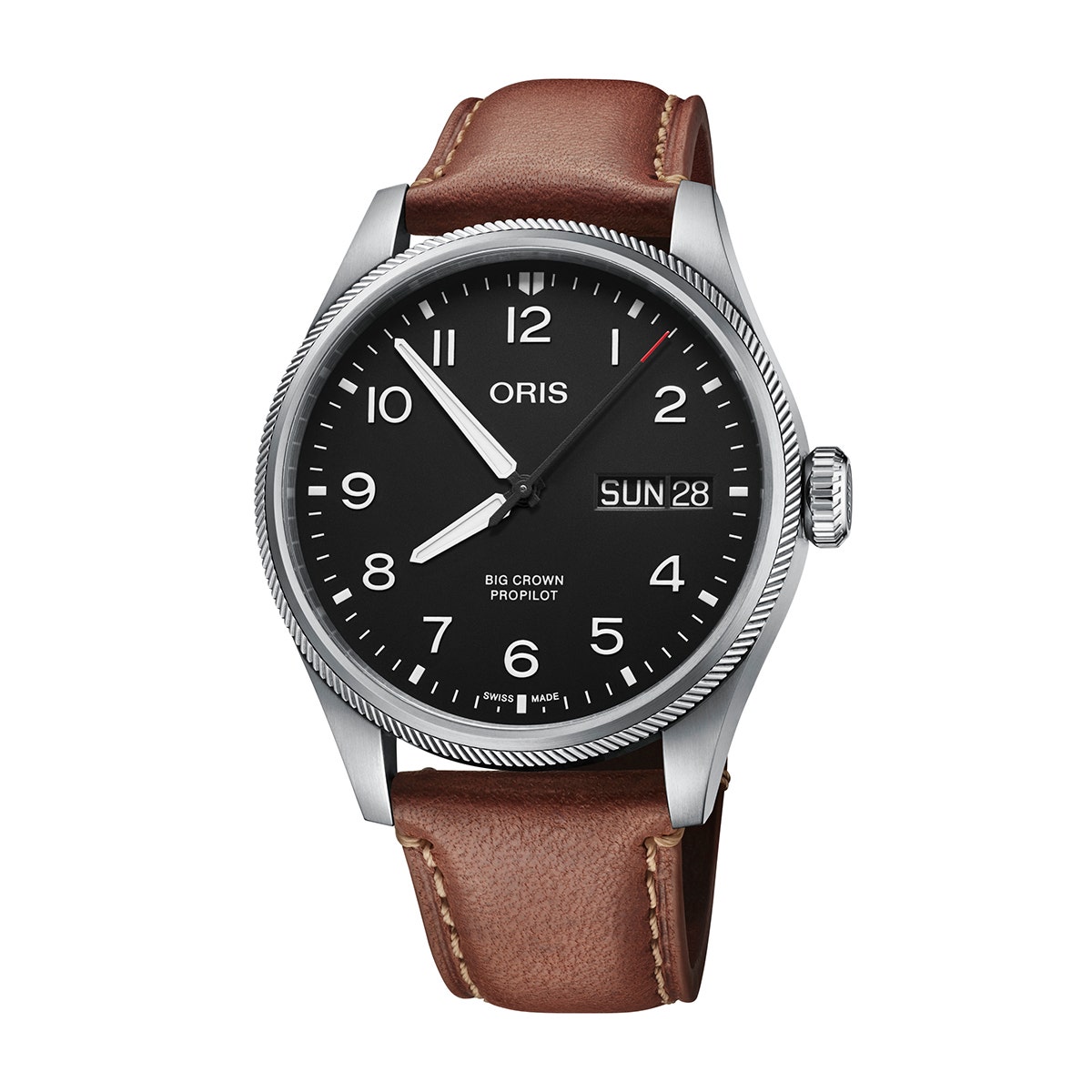 Oris Men's Big Crown ProPilot Date Automatic Stainless Steel Watch with Black Dial & Leather Strap