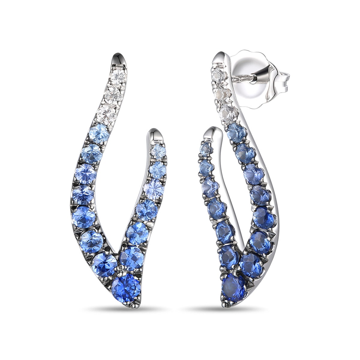 white gold blue and white sapphire earrings