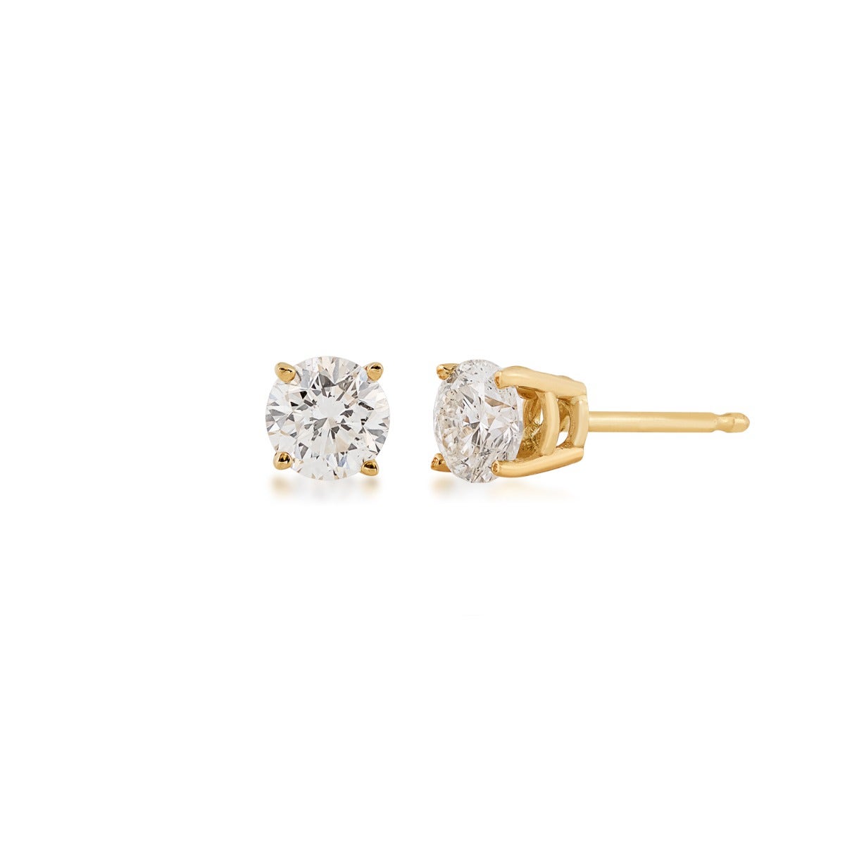 yellow gold round diamond stud earrings