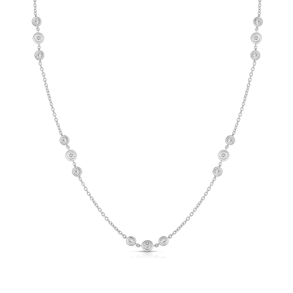 white gold bezel set diamond station necklace