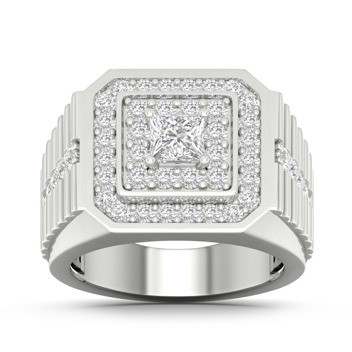 white gold princess cut diamond double halo men's ring