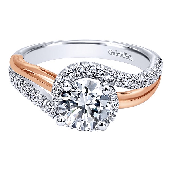 Gabriel & Co. 1/3 ct. Diamond Semi-Mount Engagement Ring with Wraparound Split Band in 14K White and Pink Gold - ER10308R3TF