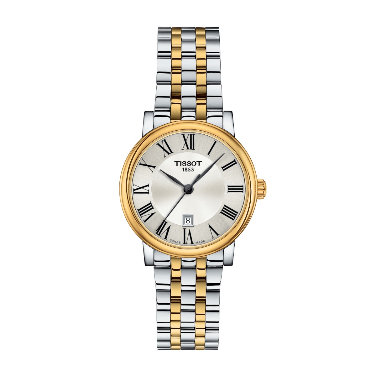 two-tone white and gold-tone stainless steel watch with silver dial