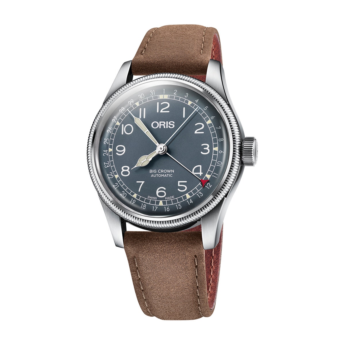 Oris Men's Big Crown Pointer Date Automatic Stainless Steel Watch with Blue Dial & Leather Strap