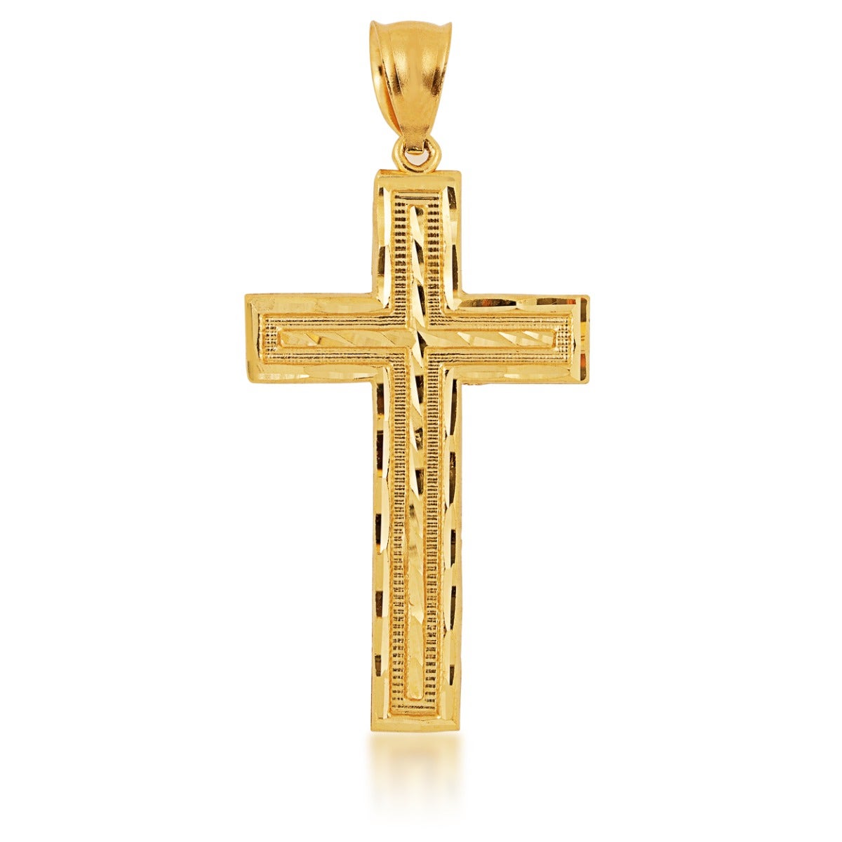 Square diamond cut cross pendant in yellow gold