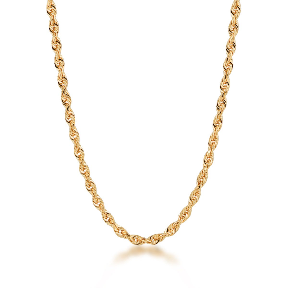 yellow gold diamond cut rope chain necklace